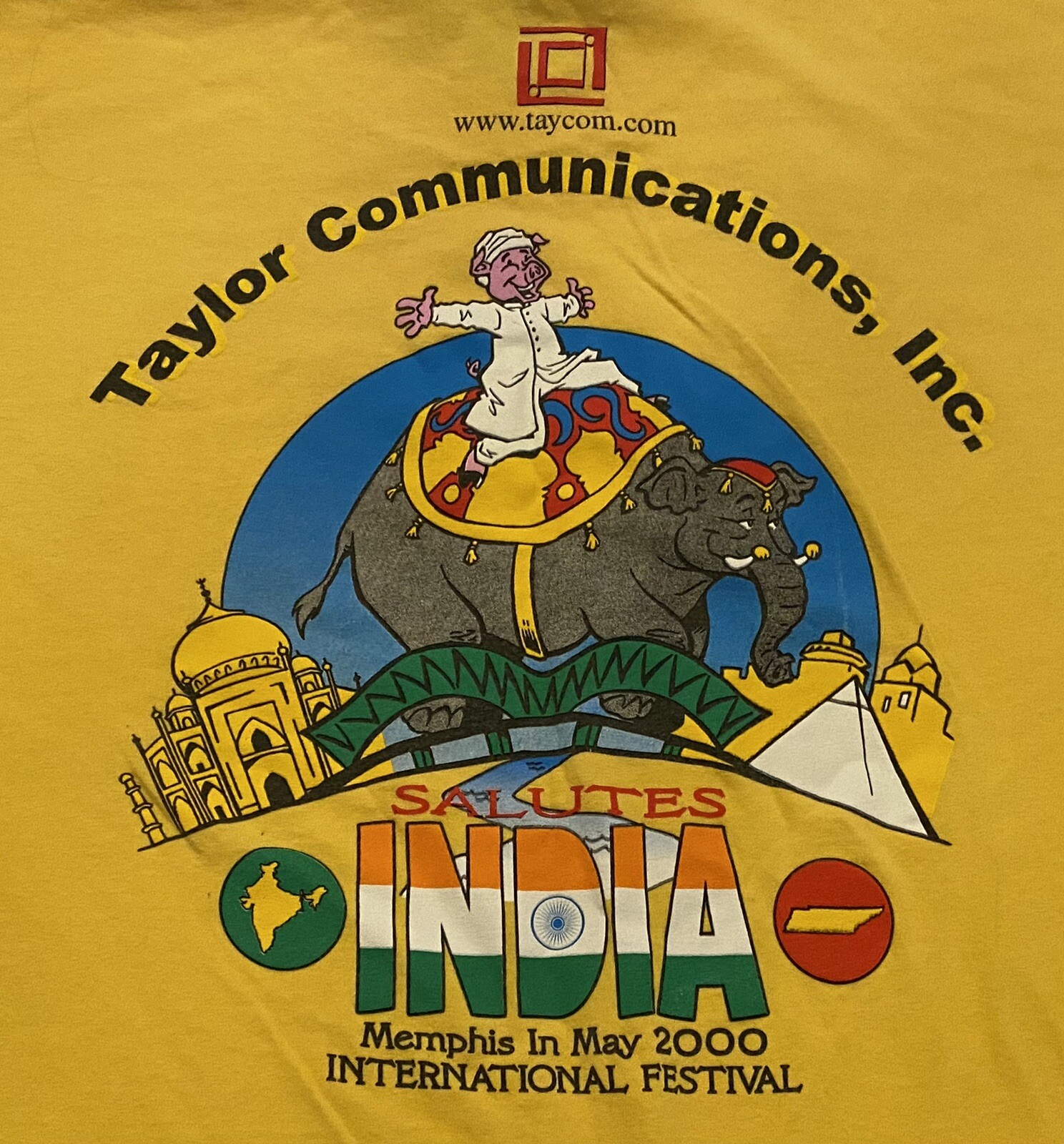 Memphis in May 2000 Salutes India Sz L T-Shirt Pig Riding Elephant Pyramid gallery