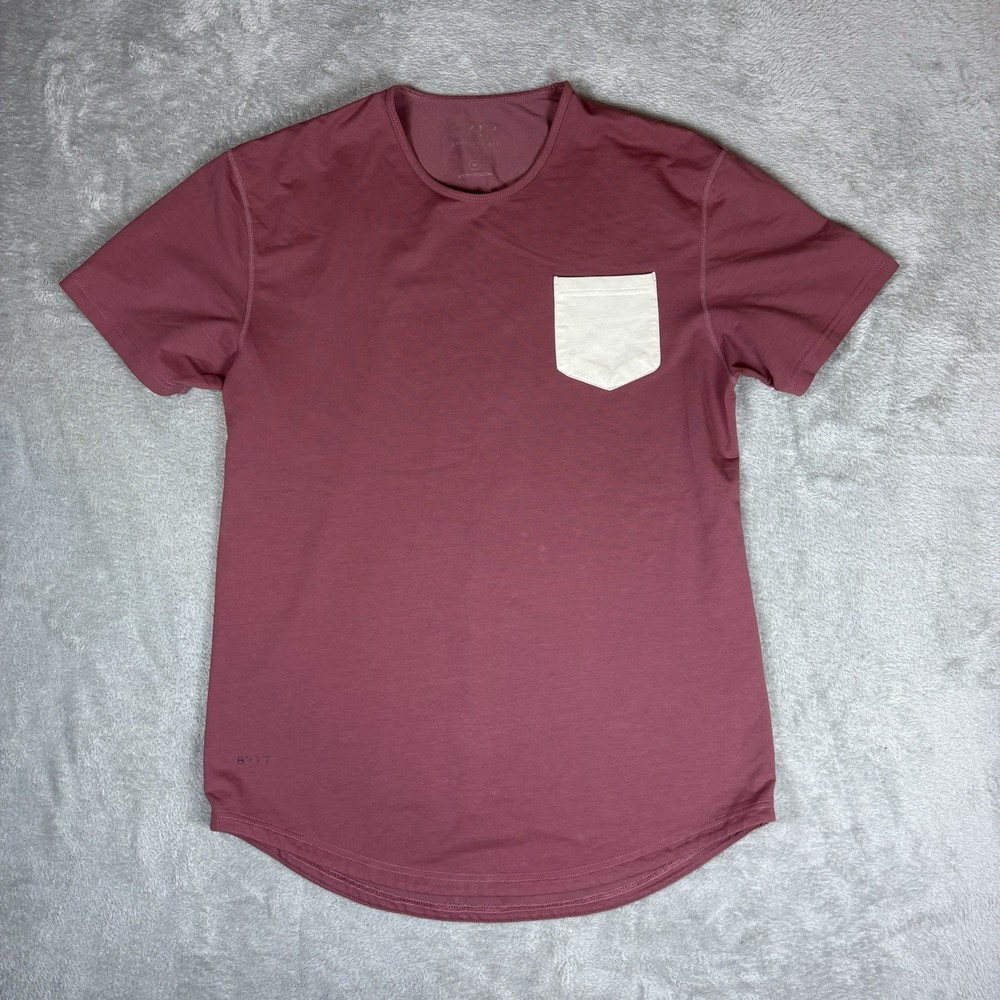 BYLT Drop Cut Lux Shirt Men Medium Maroon Pocket Short Sleeve Active Gym