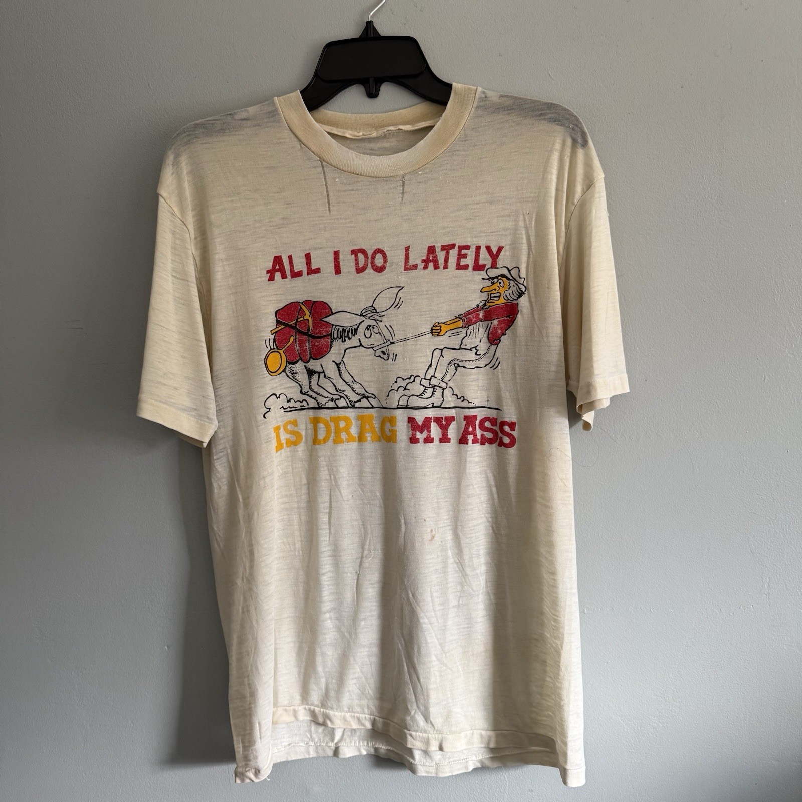 Vintage 50s 60s Paper Thin Novelty Character T-Shirt Distress Sz Mens L 21x27 gallery