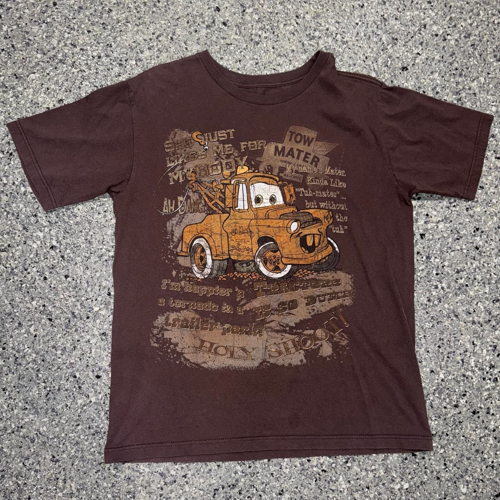Disney Pixar Cars Mater Graphic T-Shirt Brown Organic Cotton Size Small