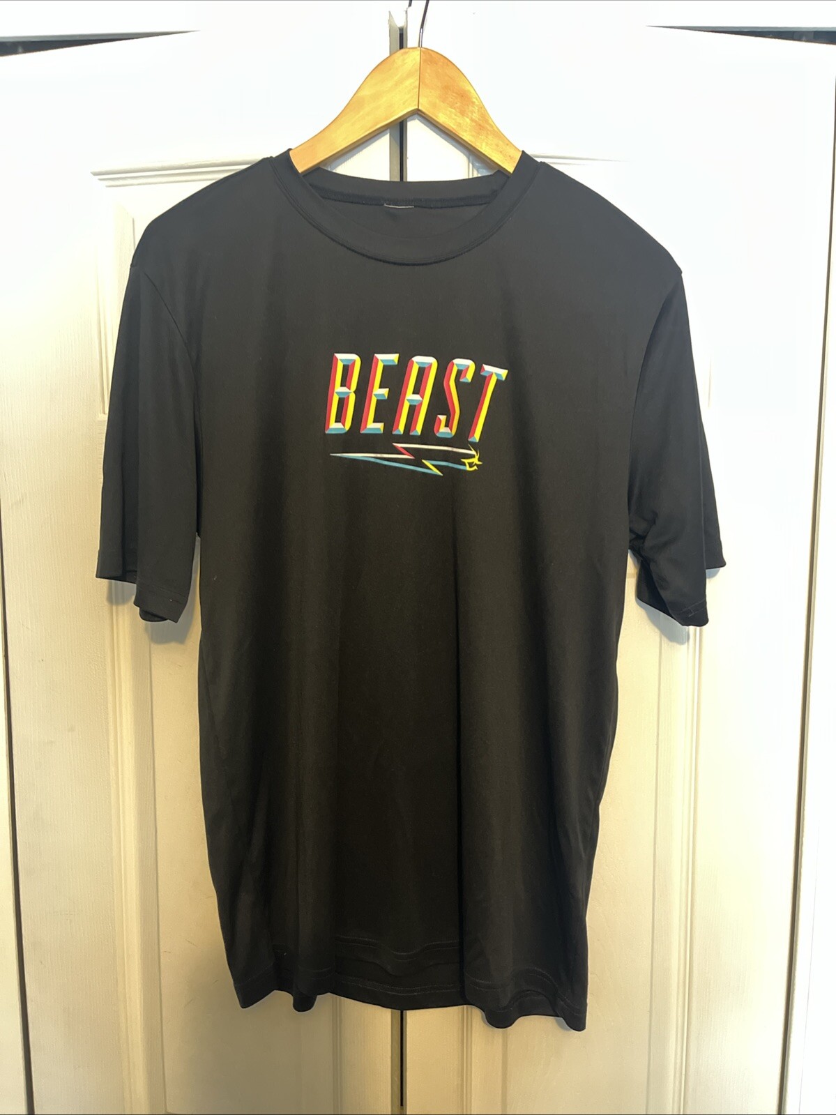 Mr BEAST T Shirt Athletic Poly SHORT Sleeve Crew Neck Size Medium Men Black EUC gallery