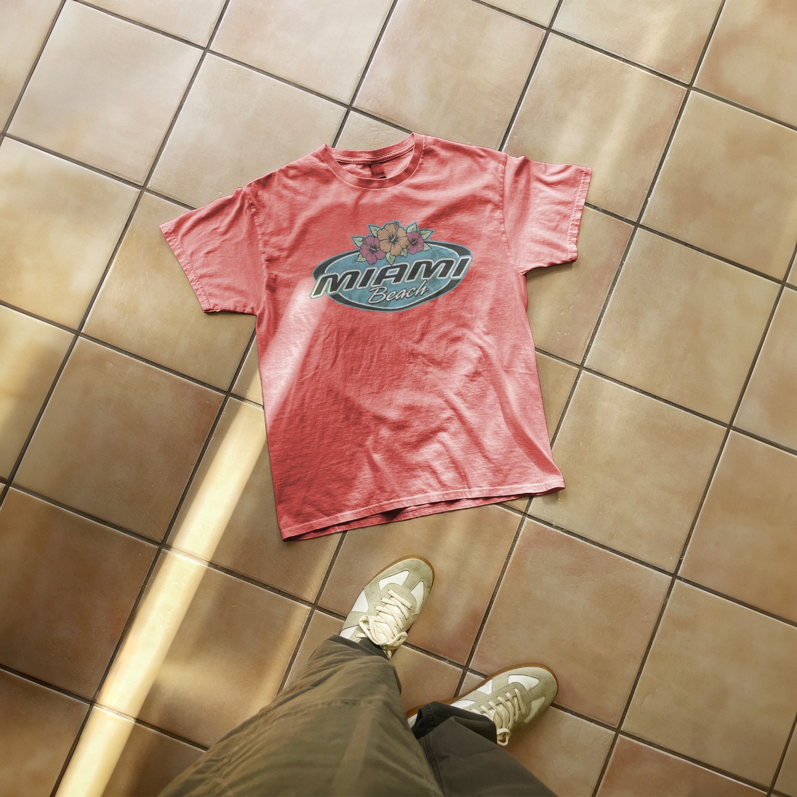 Miami Beach Vintage Y2K Surfer Aesthetic Coral Silk Tee gallery