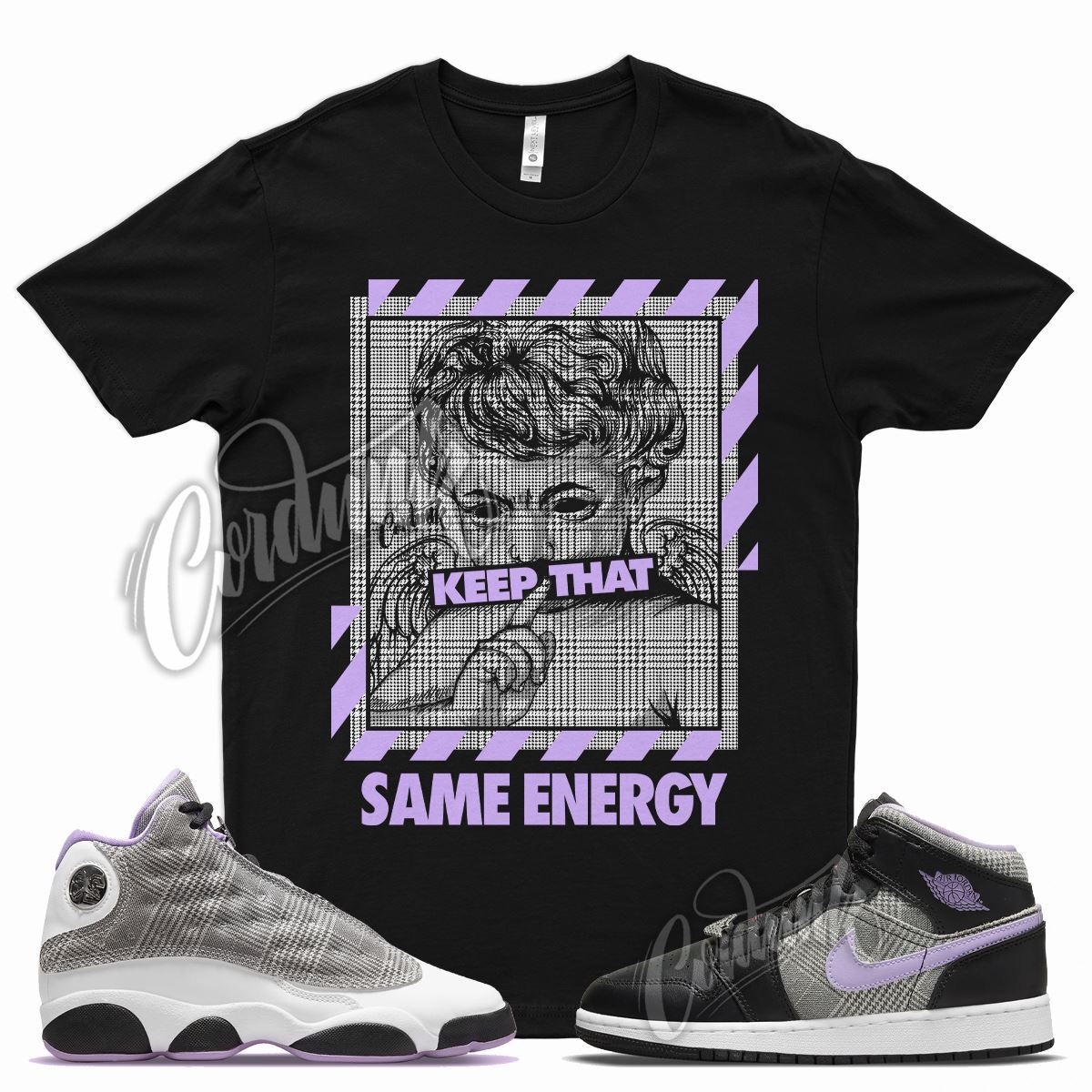ENERGY T Shirt for J1 1 Mid SE GS Houndstooth Lilac Silver Plaid Violet 13