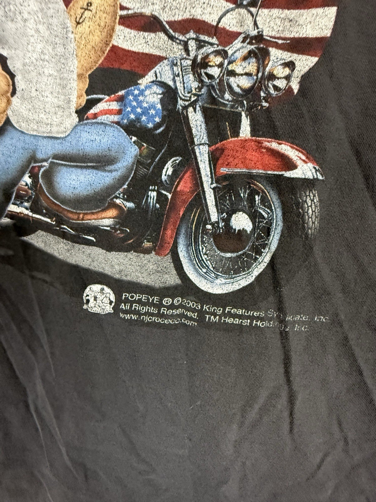 Vtg 90's Y2K POPEYE Ride With PRIDE USA American FLAG MOTORCYCLE BIKER T Shirt gallery
