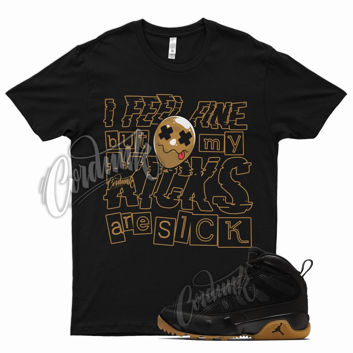 Black SICK V2 T Shirt for Air J1 9 Boot NRG Light Gum Tan Natural Brown Nine