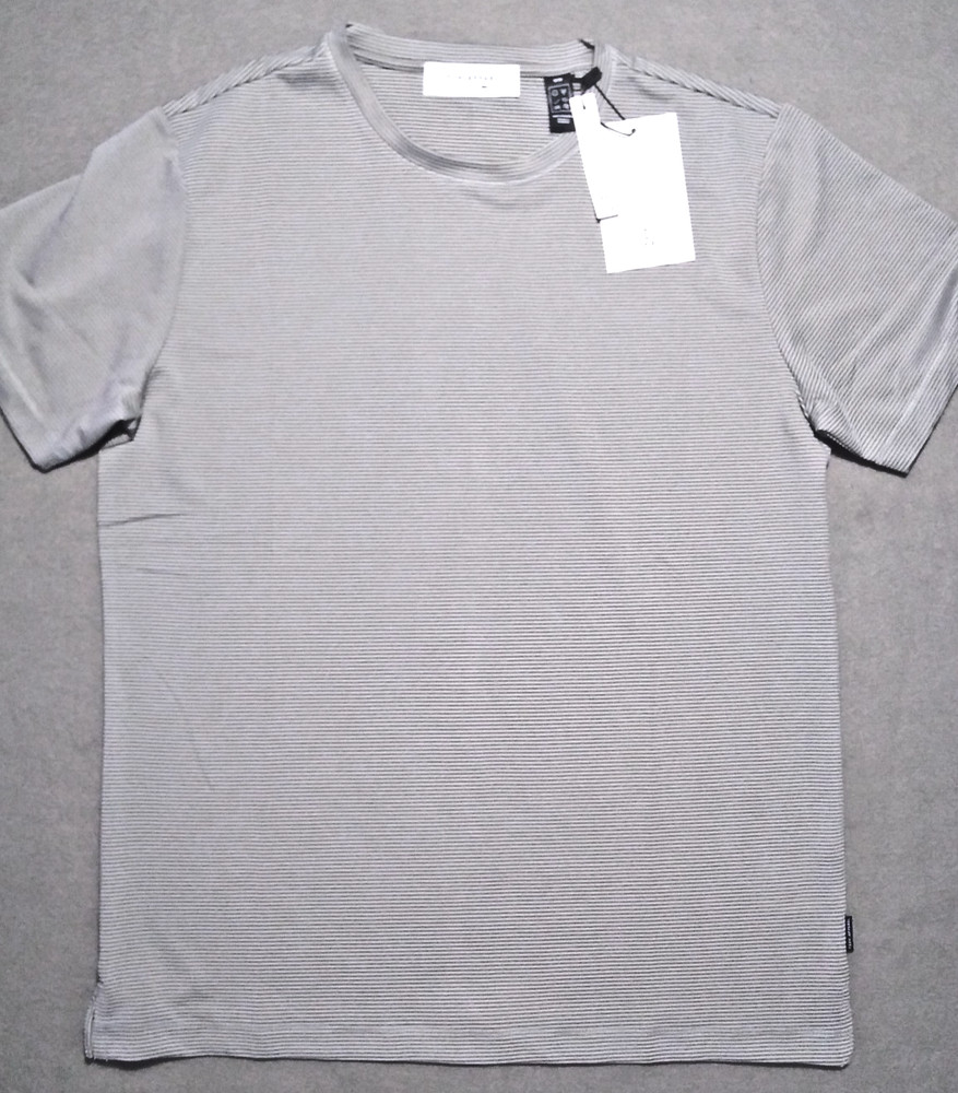 Tech Apparel Projek Raw Mens Medium Beige Stripe Shirt Polyester Short Sleeve