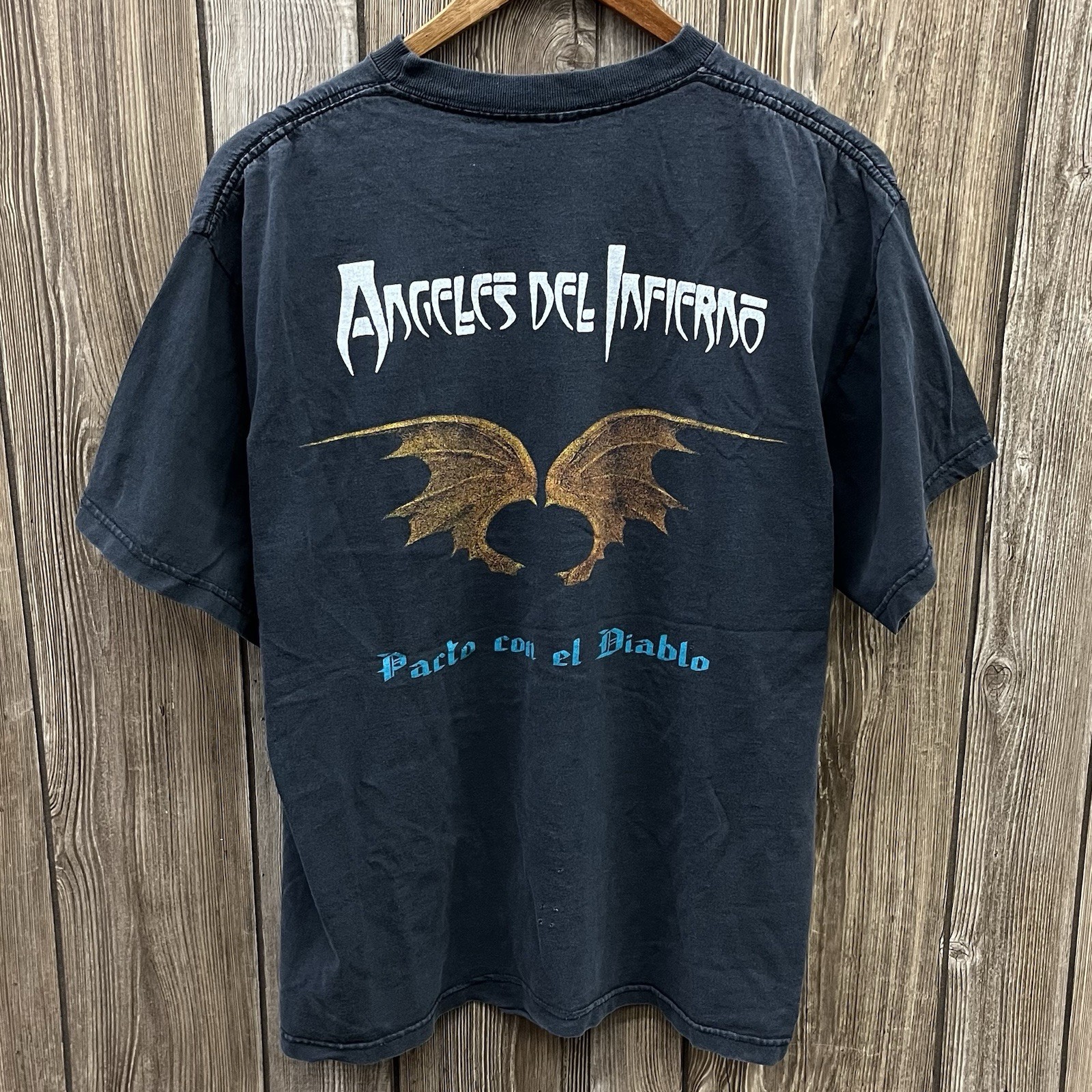 Vintage Angeles Del Infierno Pacto Con Diablo Metal Band Tee Shirt Black Large gallery