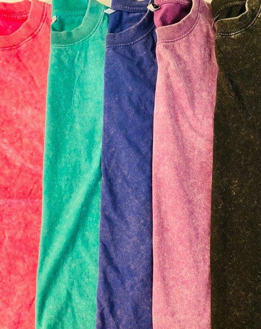 Unisex Acid Wash Faded Heavyweight O-neck Tshirt Pink Purple Blue Green gallery