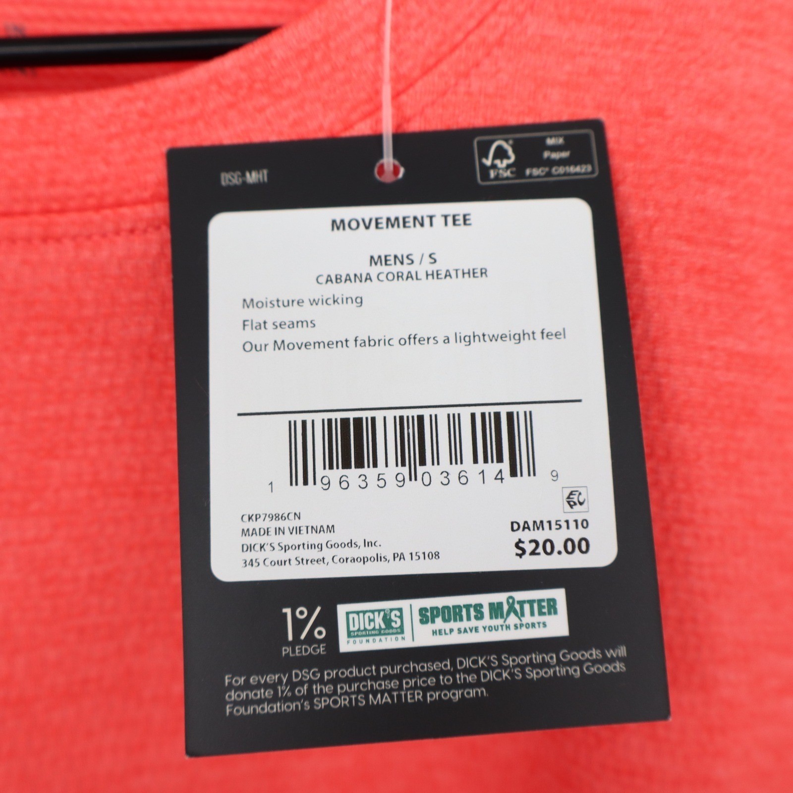 DSG Mens Movement Tee Cabana Coral Heather Short Sleeve Athletic Shirt Small NEW gallery