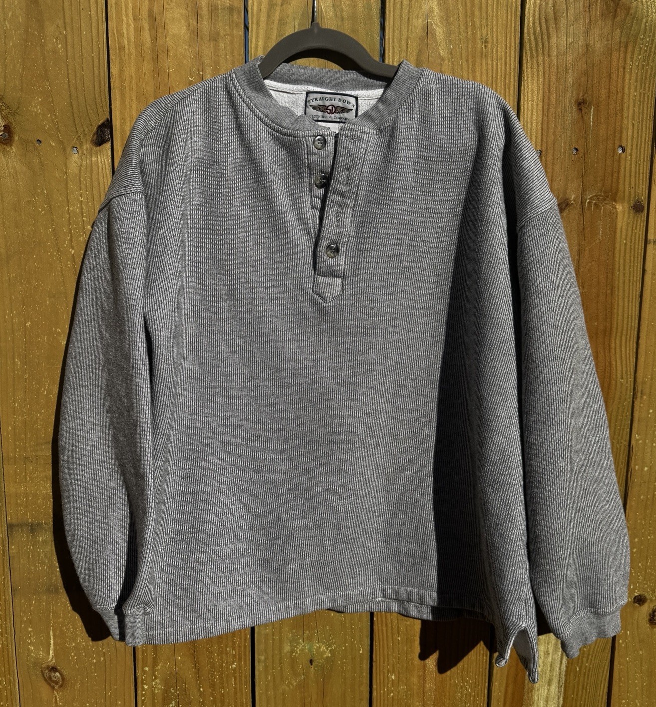 Mens Long Sleeve Henley Shirt Large Grey Textured Knit Heavy Warm Utility gallery