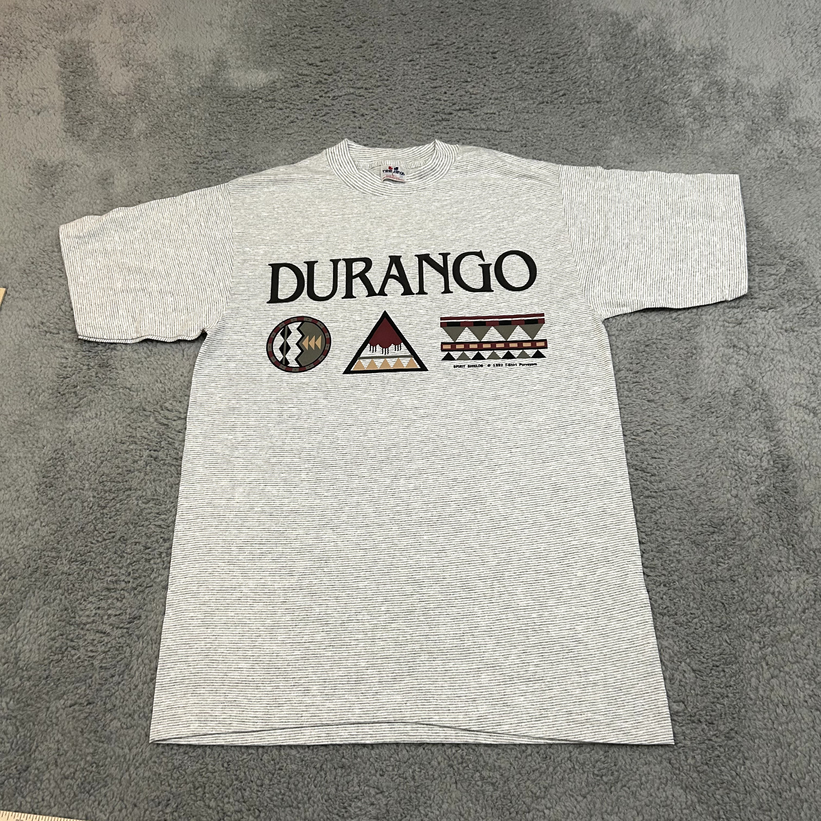 Vintage Teejays Shirt Mens Large Gray White Striped Durango Single Stitch 90s