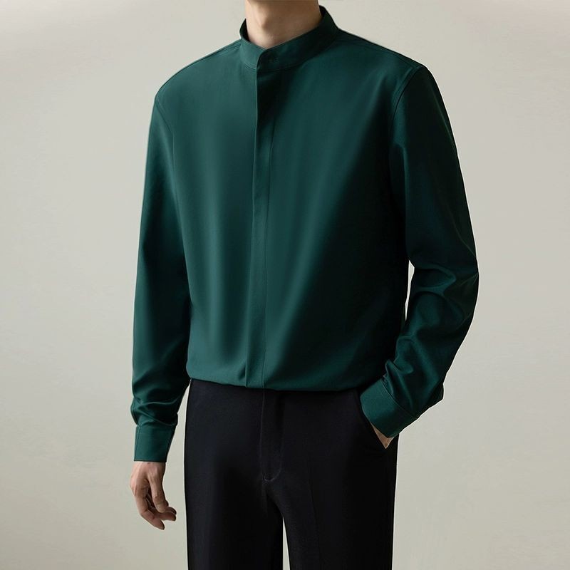 Stand-up collar shirt men's long-sleeved shirt gallery