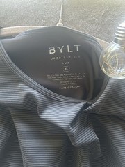 BYLT Basics Drop Cut Lux Tee XL Gray Black Stripe Short Sleeve Stretch Shirt