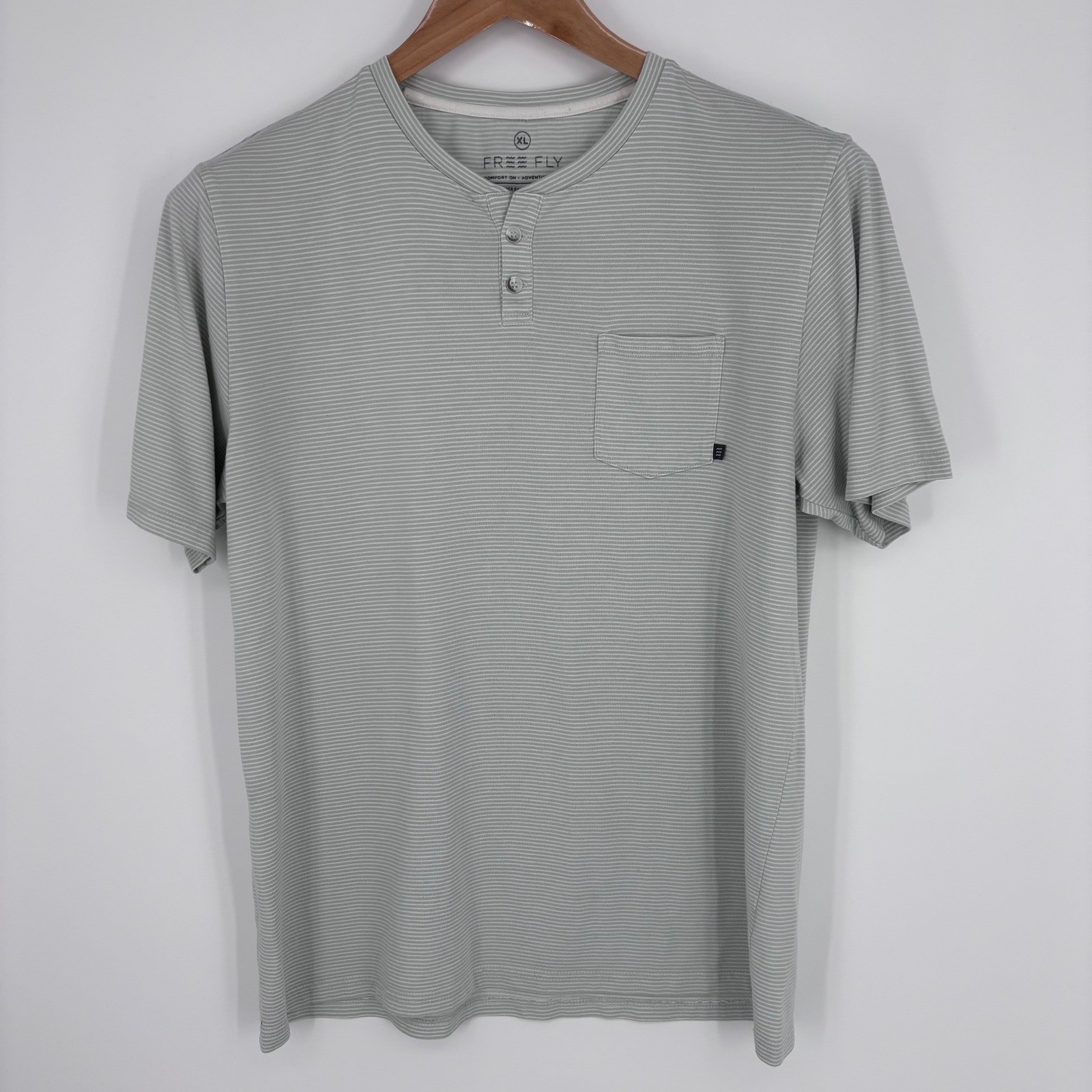 Free Fly Henley Shirt Mens XL Gray Striped Bamboo Performance Short Sleeve gallery