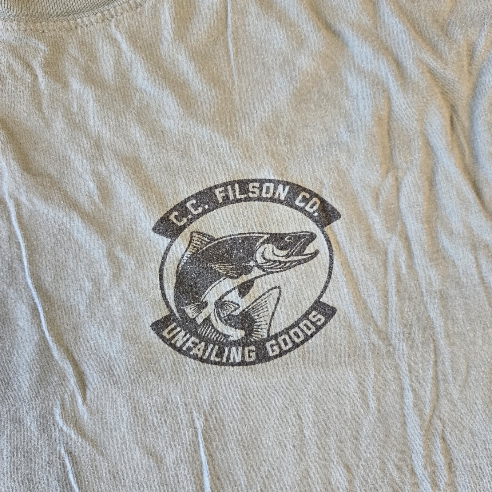 C.C. Filson Unfailing Goods Gray Double Sided Graphic Tshirt Trout MENS M gallery