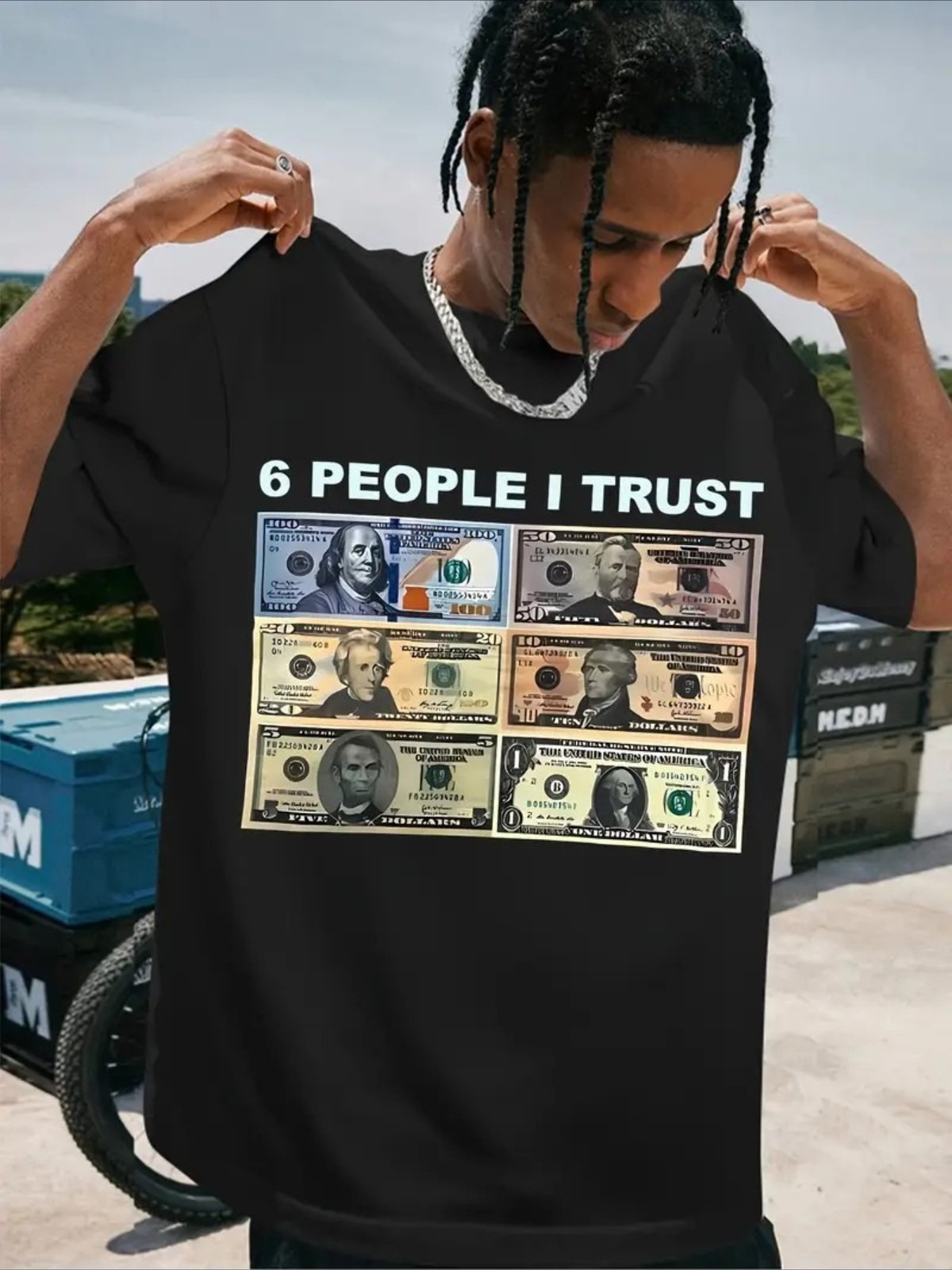 6 People I Trust Funny Money Graphic T-Shirt Dollar Bill Humor Meme Tee gallery