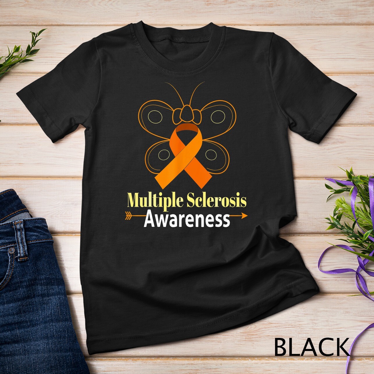 Butterfly Orange Ribbon Multiple Sclerosis Awareness Unisex T-shirt