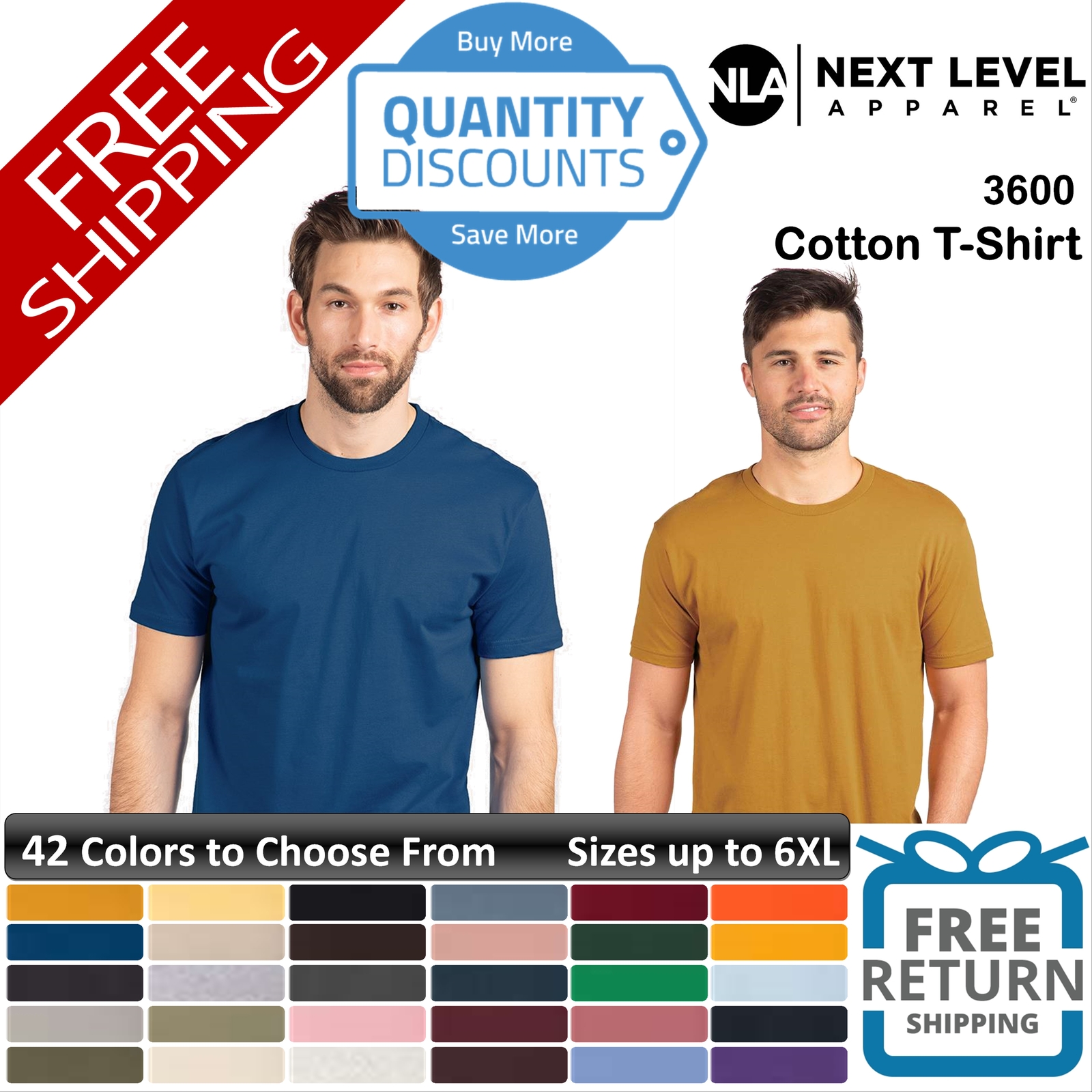 🔥 Next Level Men Cotton T-shirt Ring-spun Cotton Short Sleeve Up To 6xl 3600a gallery