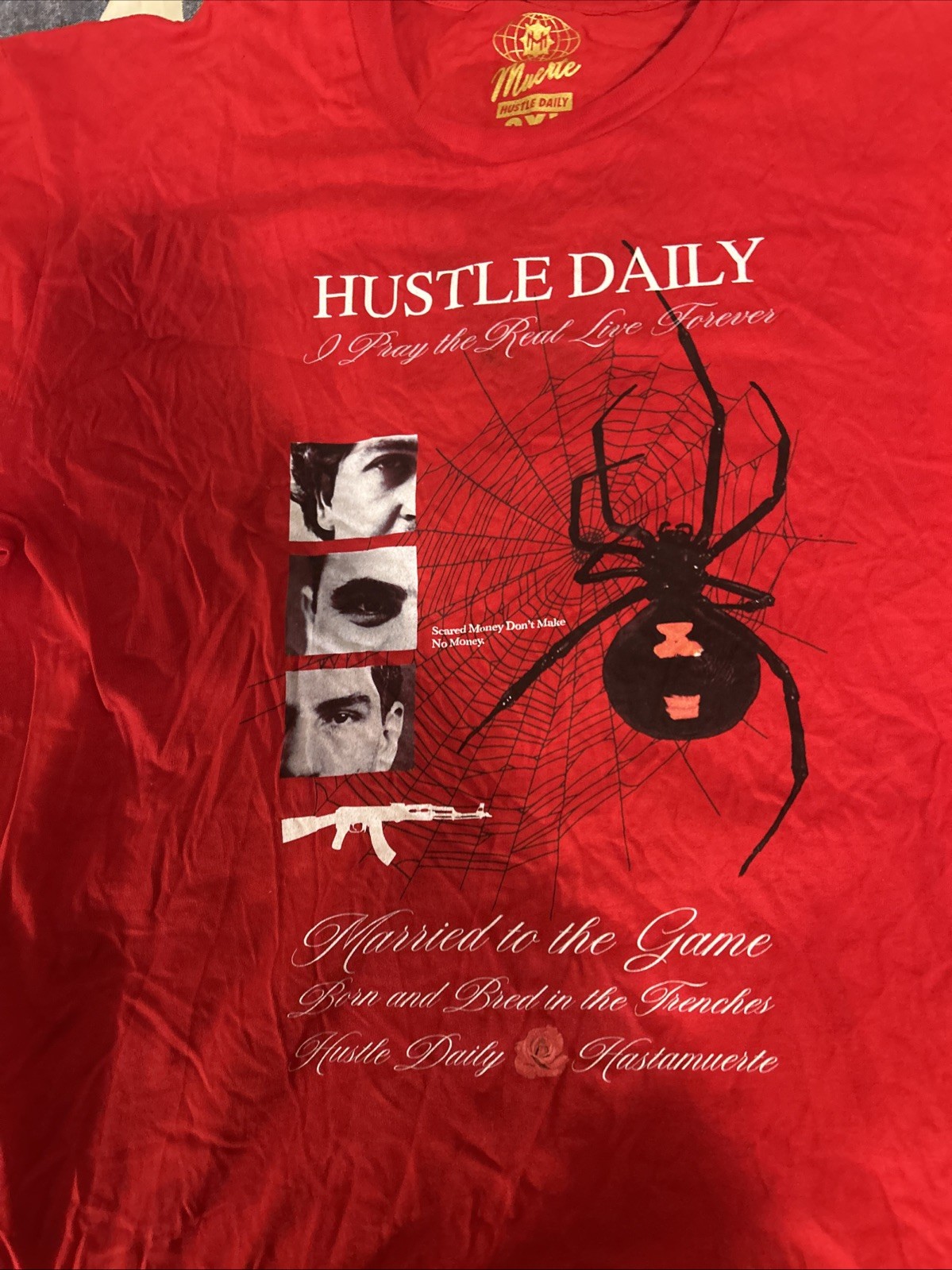 Men's Red Muerte Hustle Daily Short Sleeve T-shirt 2XL Black Widow Spider Web gallery