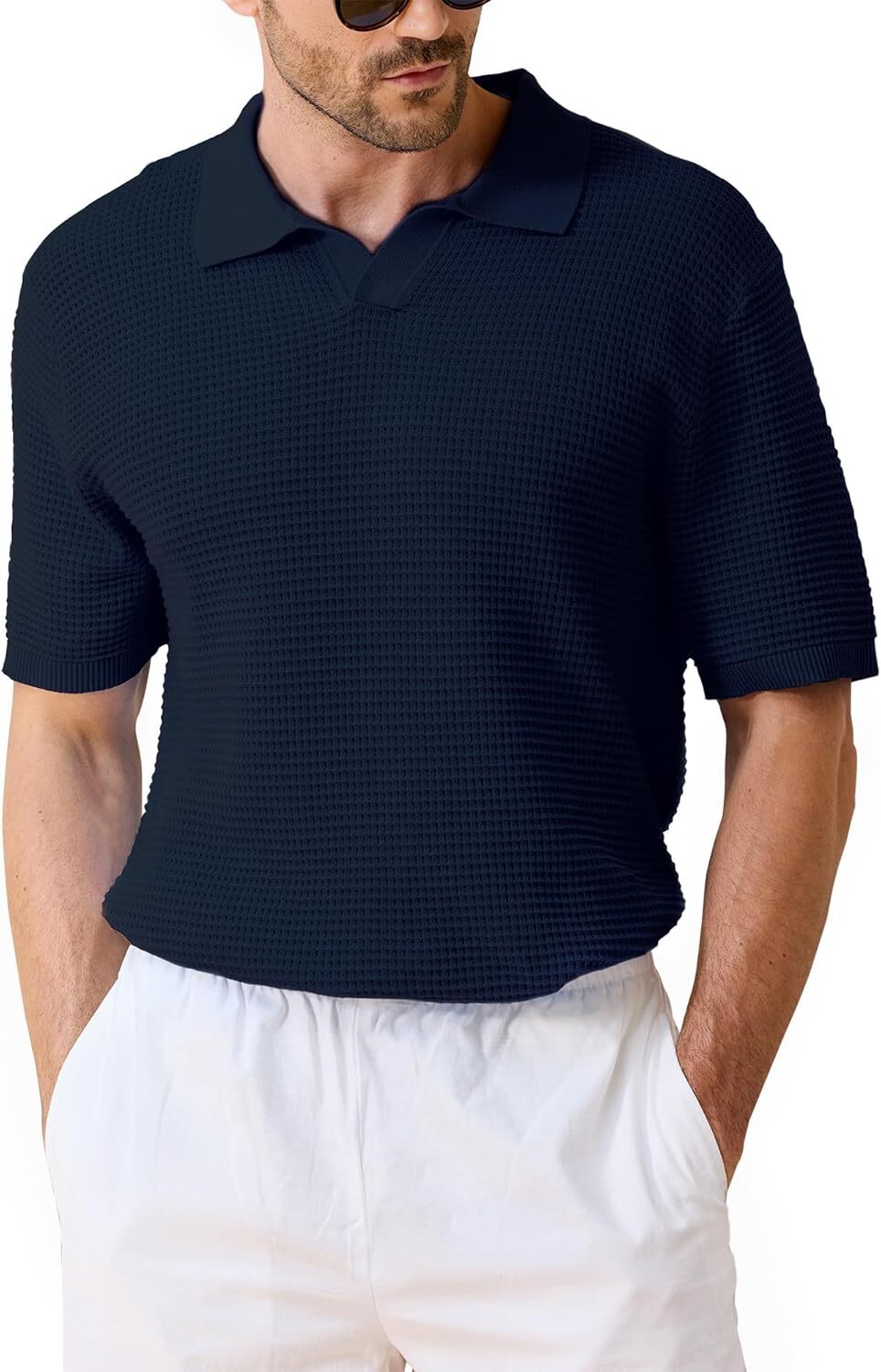 Men's Cotton Knit Polo Shirt - Textured Short Sleeve - Casual Summer Beach Top gallery