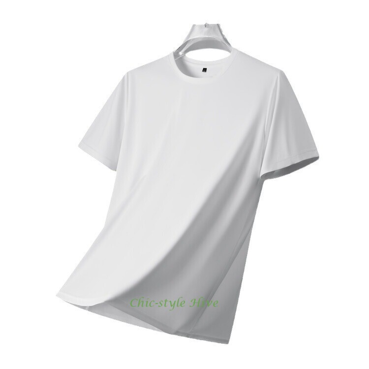 Summer fashion Men's Silk T-Shirt Short Sleeve Luxury Soft Breathable Tee gallery