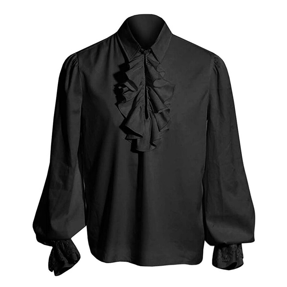 Mens Victorian Medieval Shirt Long Puff Sleeves Ruffle Collar Tops Blouse Basic gallery