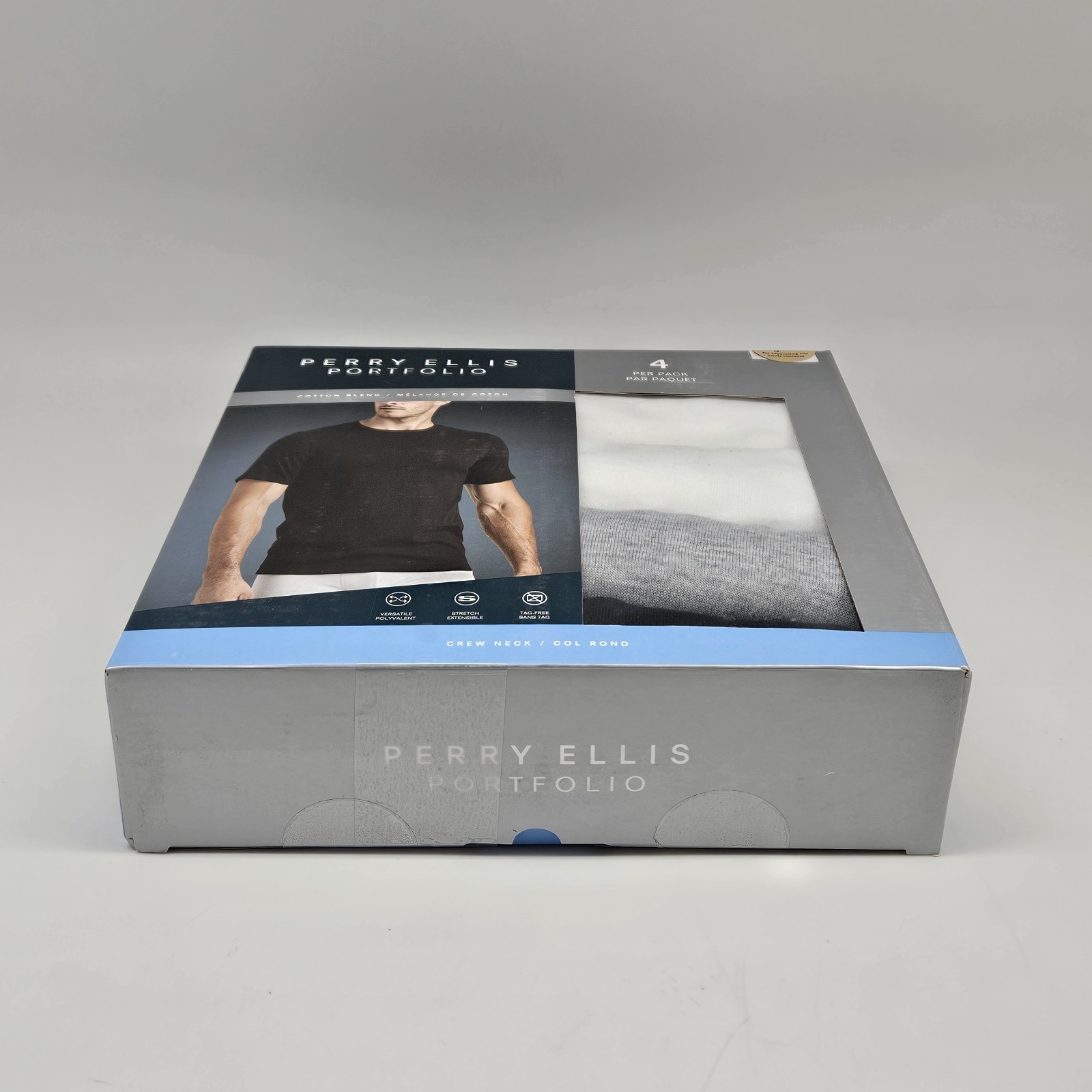 PERRY ELLIS 4 Pack Men's L XL Crew Neck Stretch Cotton T Shirt Black Gray White gallery