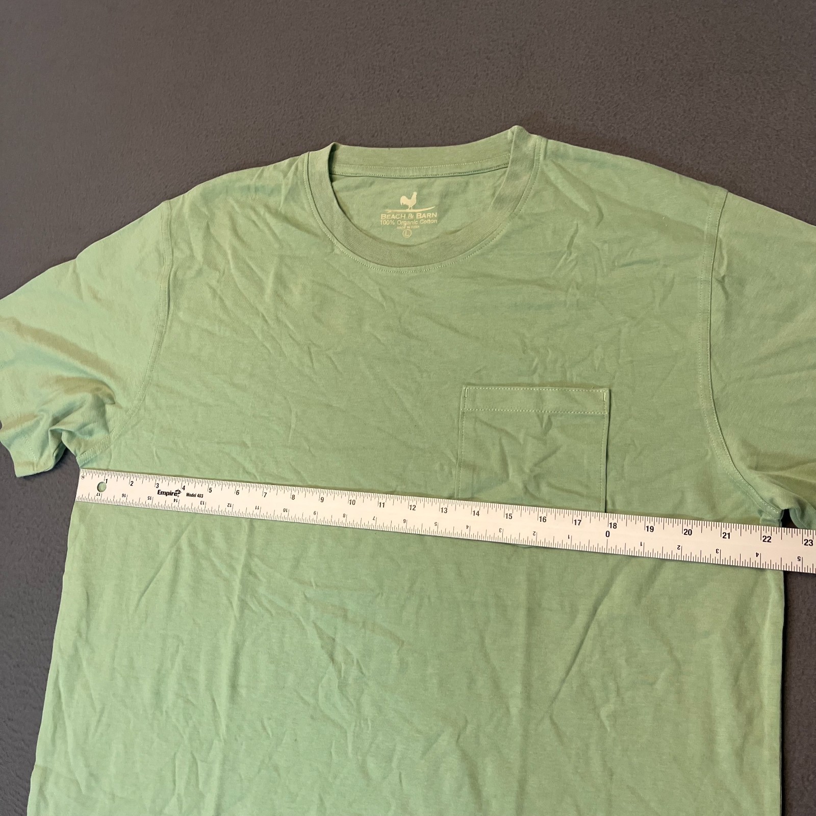 Beach & Barn Men's Lg Green Short Sleeve T-shirt Chest Pocket Logo 100% Cotton gallery