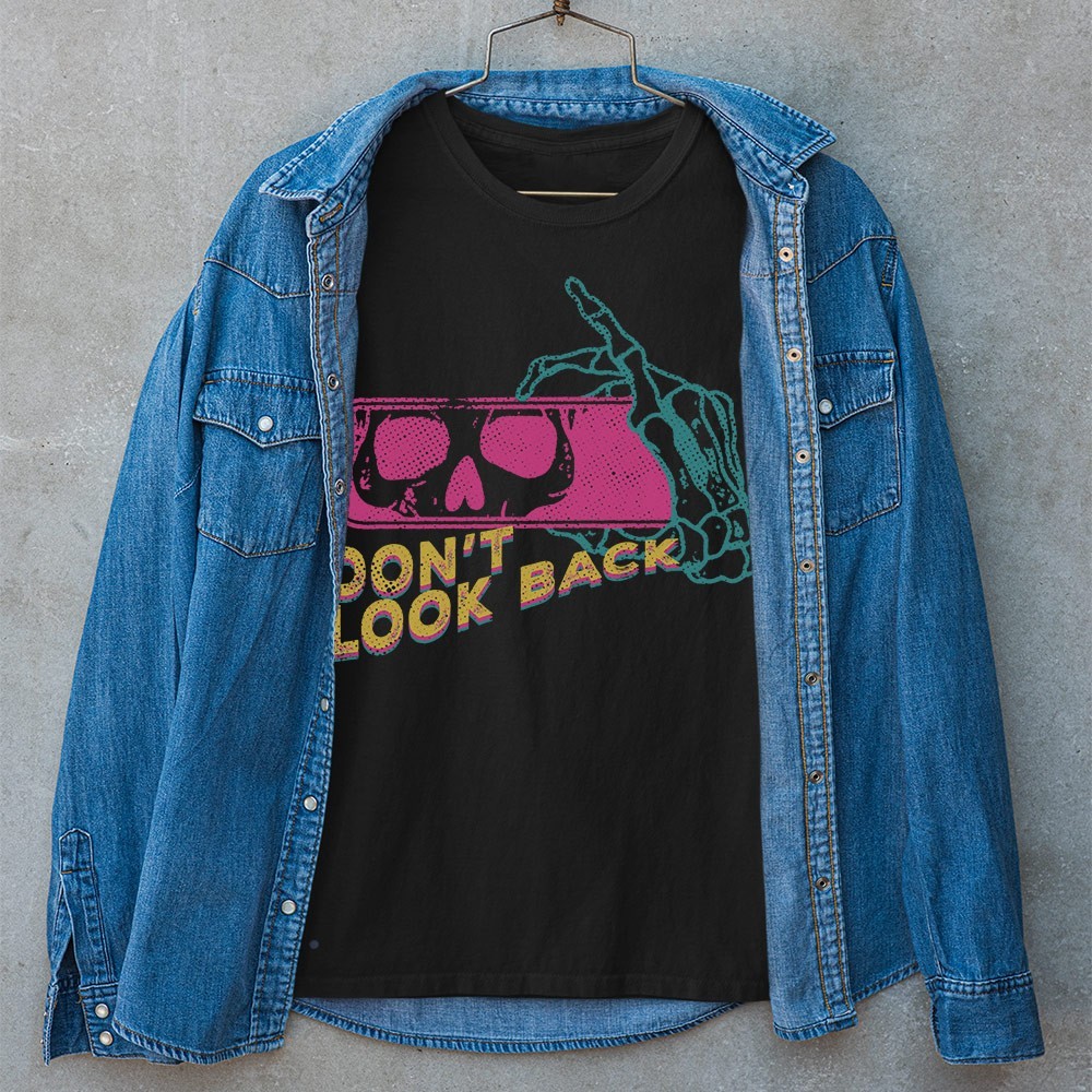Retro Don_t Look Back Skull Unisex T-shirt | Gothic Skull Lover Gifts for Men gallery