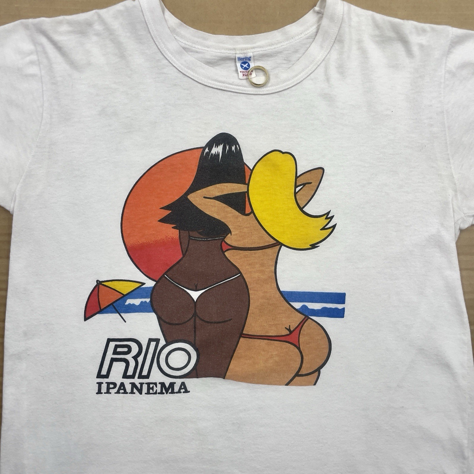 VTG 70s/80s Rio Ipanema 19” x 26” Brazil Bikini Girls Beach T Shirt