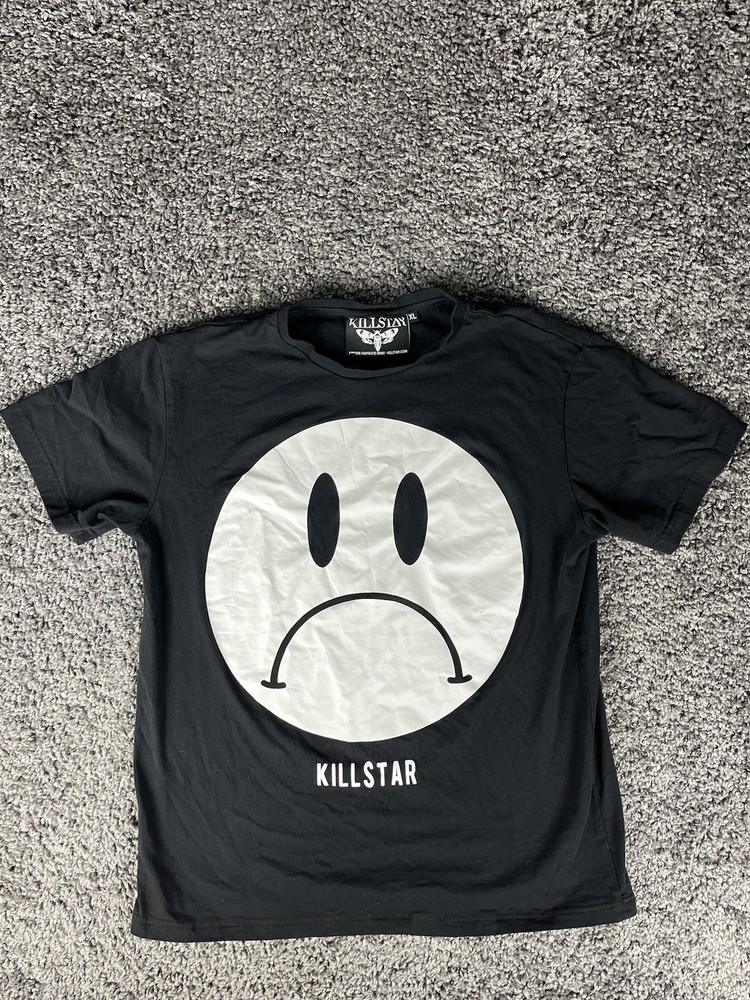 Killstar Sad Face Long Line Tee Frown T Shirt Mens XL Grunge, Street Wear.