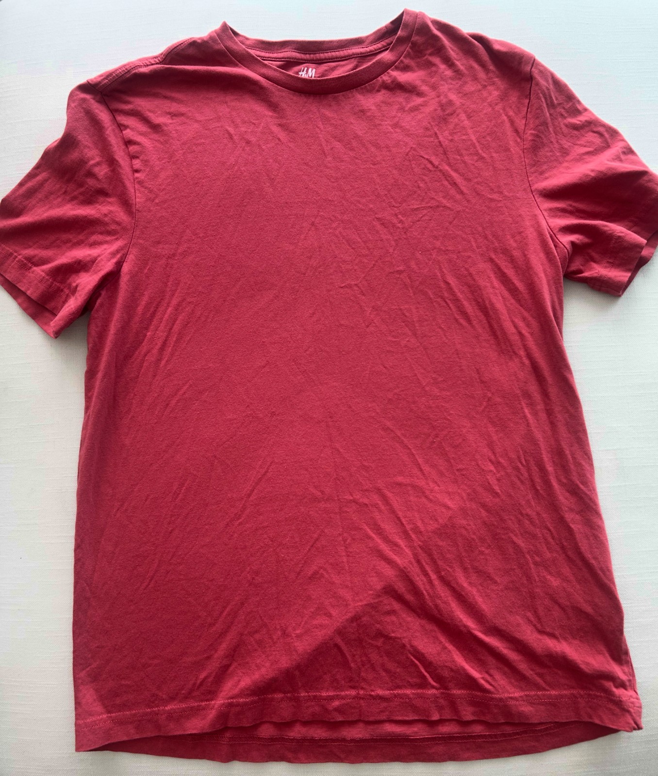 Men’s H&M T Shirt Salmon Pink/Red Short Sleeved Cotton Regular Fit M Medium