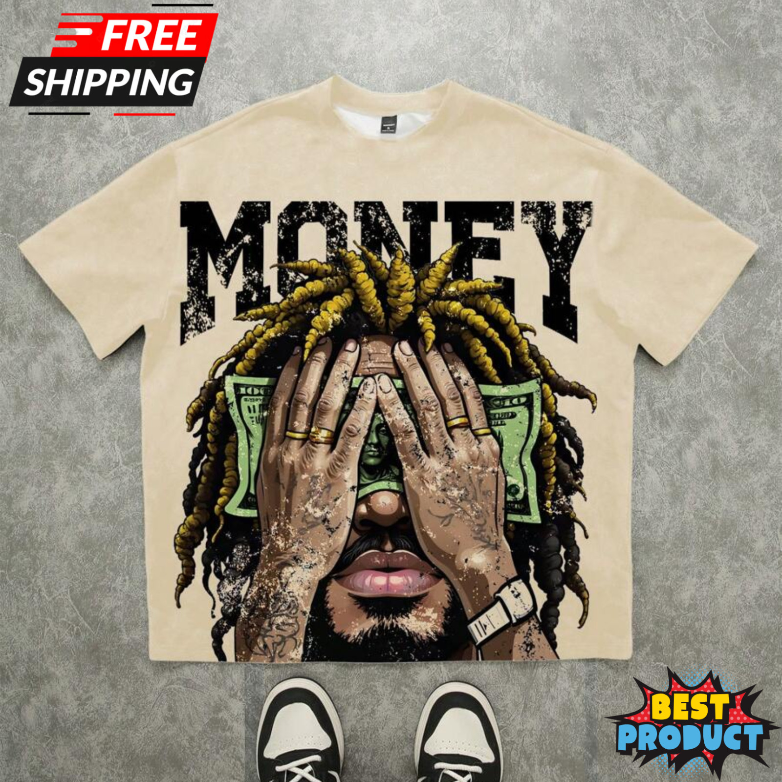 Oversized Hip Hop Graphic T Shirt Dollar Money Print Streetwear Tee Top for Men gallery