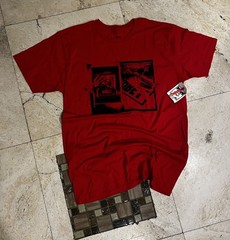 Obey Clothing Red Graphic Tee Binder Clip Split Frame Punk Streetwear