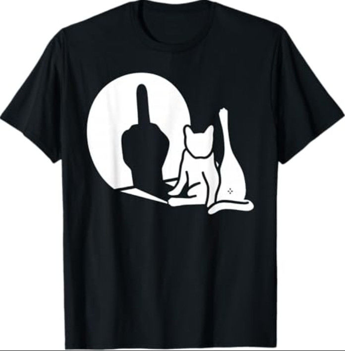 Cat Shadow Funny Middle Finger Gesture T-Shirt