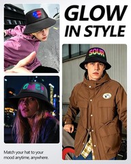 LED Programmable Bucket Hat with App Control, Custom Text Display Hat Bluetoo…