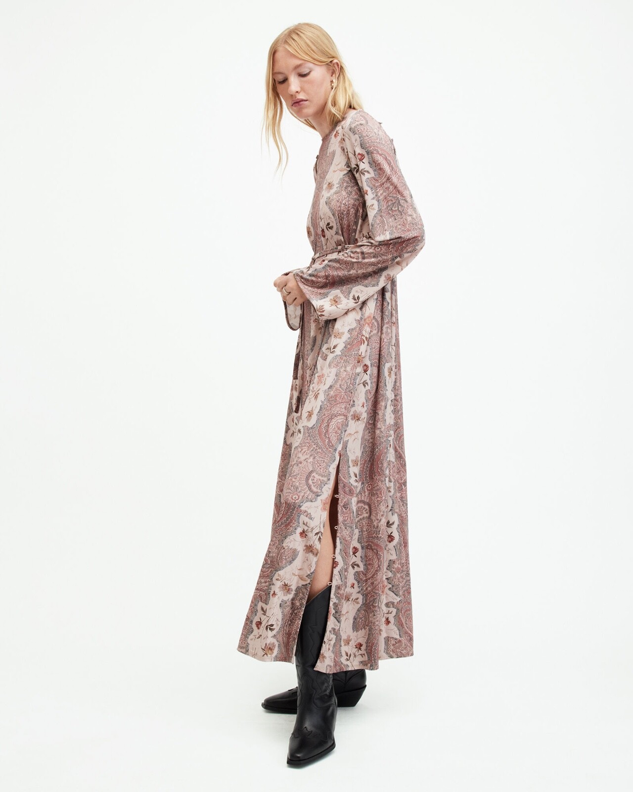 All Saints Womens Paisley Maxi Dress Cascade Long Sleeve / Sleeveless Viscose gallery