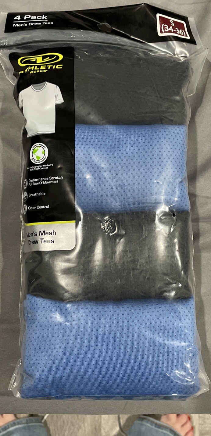 Athletic Works Mens Mesh Crew Tee, 4 pack, Small