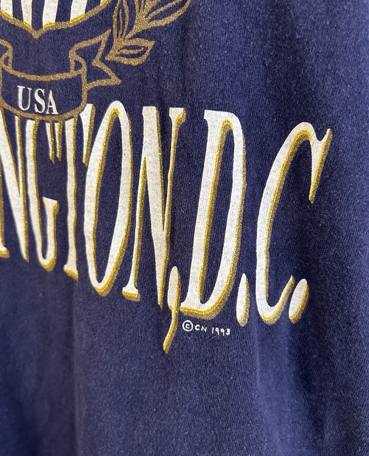 Vintage Single Stitch Mens Washington DC 90s T Shirt Sz XL Patches Made USA Navy gallery