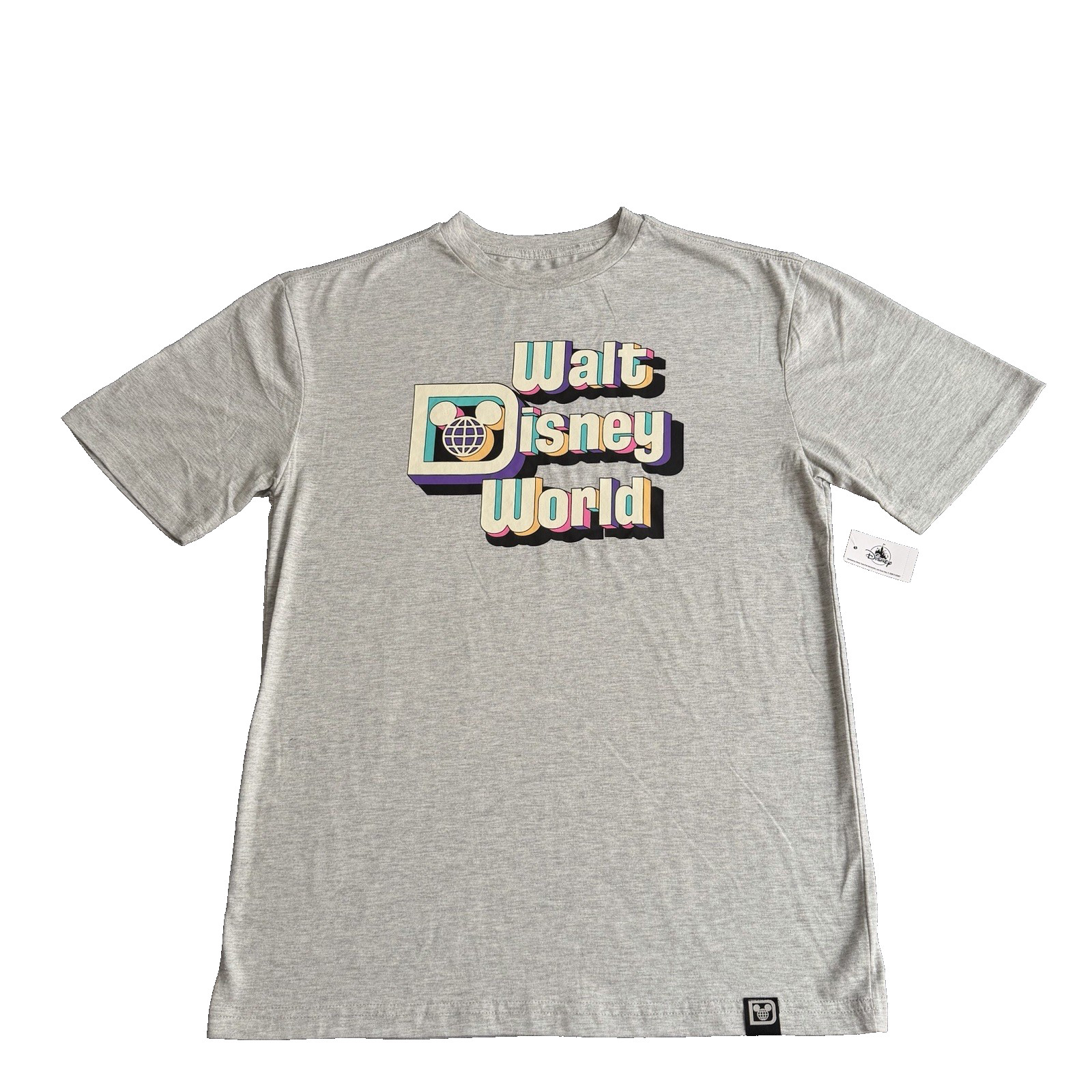 Walt Disney World Mens T Shirt Small Grey Marl Retro Disney Logo Chest 40″