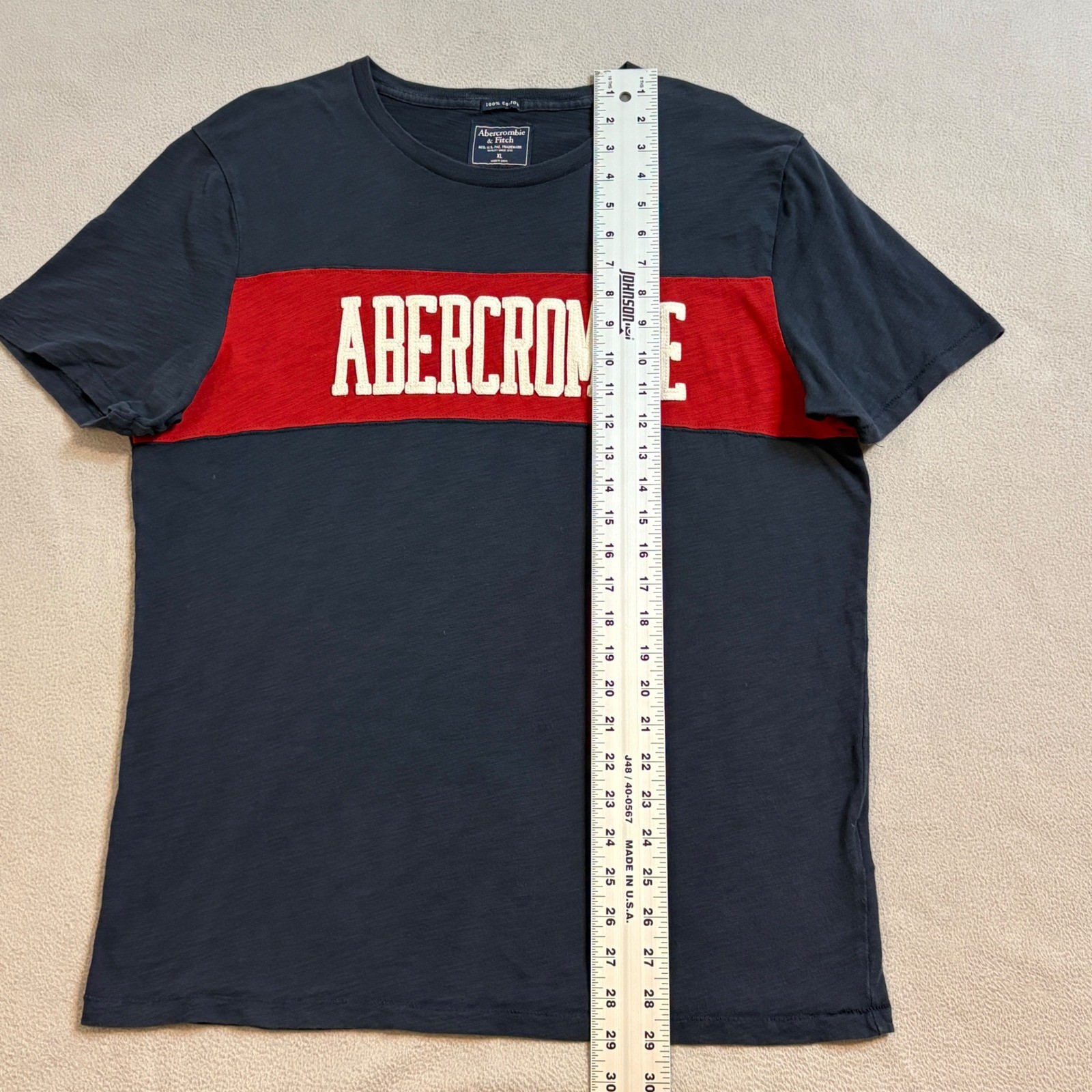 Vintage Abercrombie & Fitch Mens XL Navy Blue Red Stripe Logo T-Shirt Cotton gallery