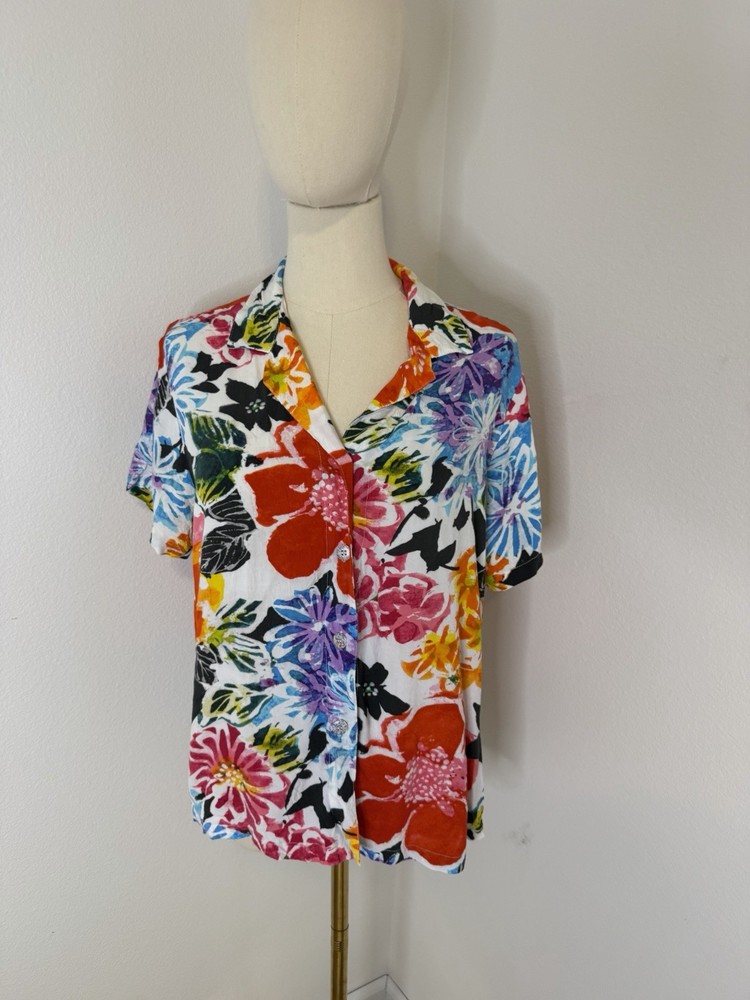 Jams World Epiphany Multicolor Floral Rayon Short Sleeve Button-Up Shirt Medium