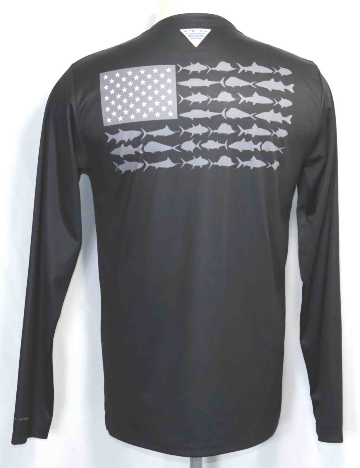 Columbia PFG Terminal Tackle Black L/S Fish Flag Patriotic T-Shirt Mens Size Sm gallery