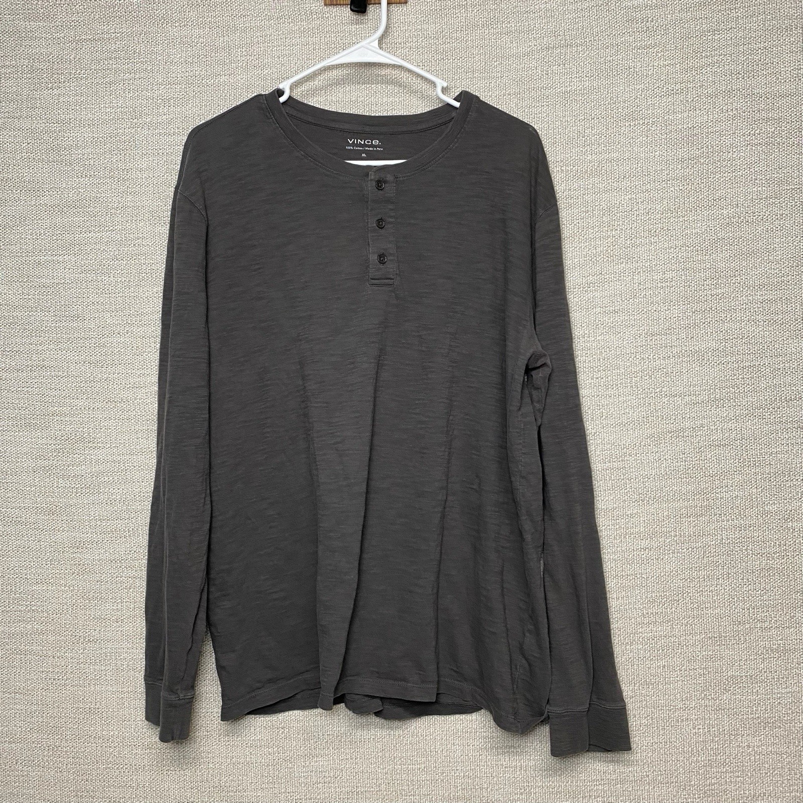 Vince Slub Cotton Henley XL Mens L/S Crew Neck Solid Taupe Minimalist Normcore gallery
