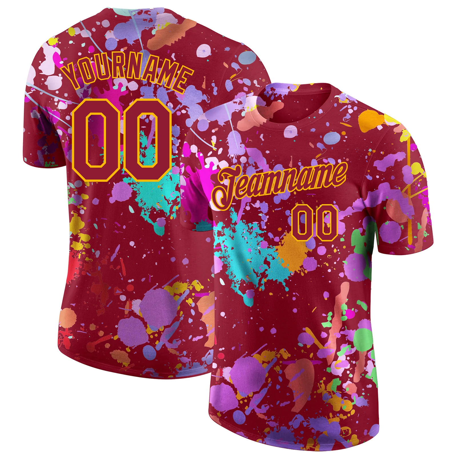 Custom Graffiti Paint Splatter Crimson Gold Shirt Streetwear Art Gift Men gallery