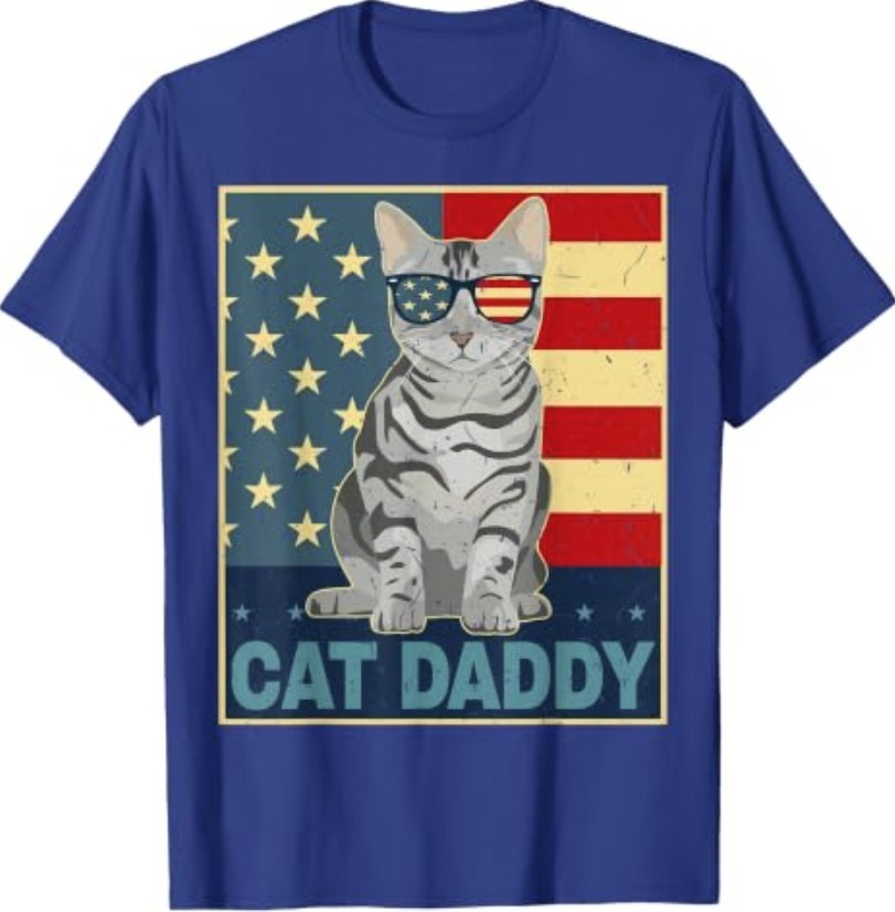 Cat Daddy Tabby Cat Dad Gift Men American Flag Cat Patriotic T-Shirt gallery