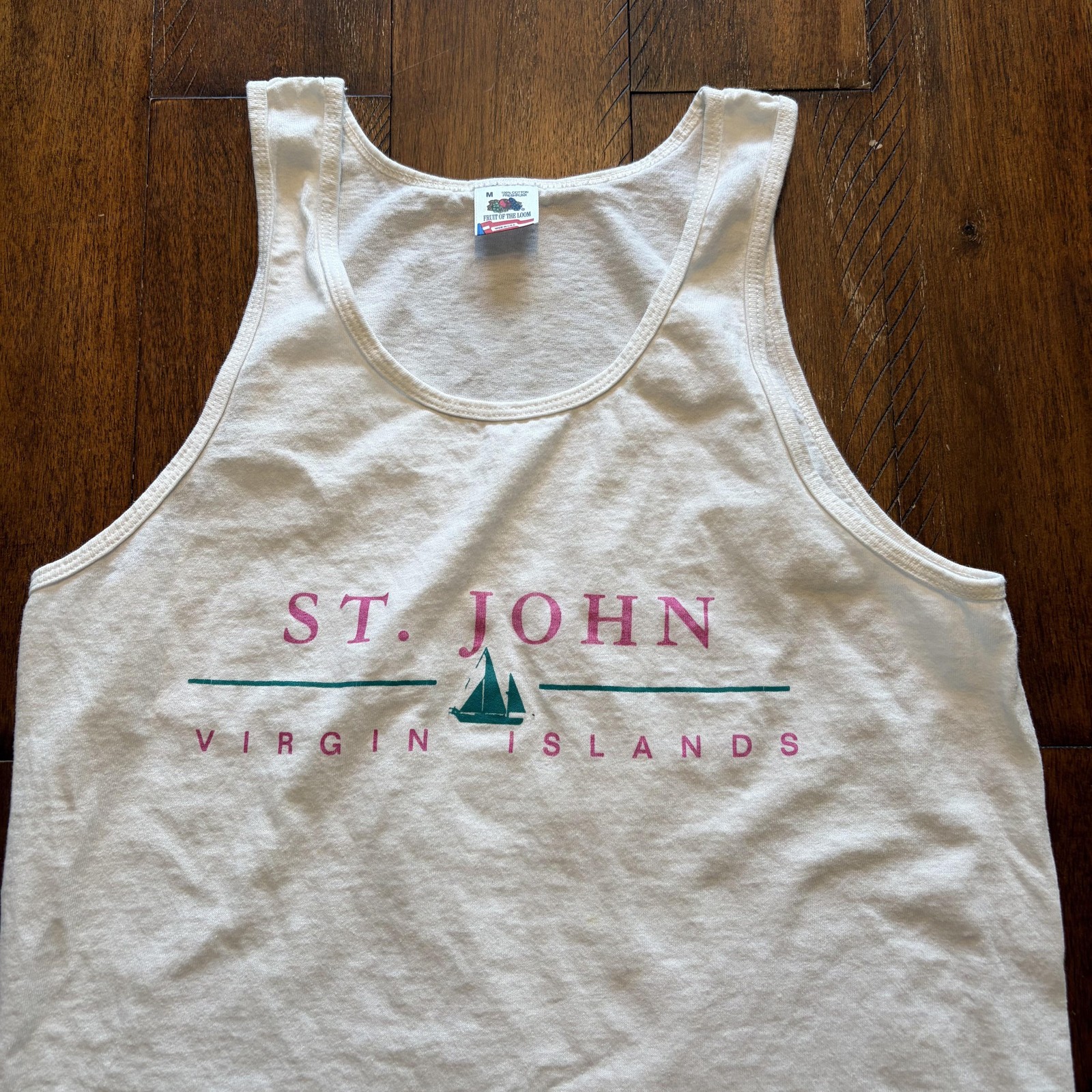 St John Virgin Islands Shirt Mens Medium White Tank Top Fruit Of The Loom Tee gallery