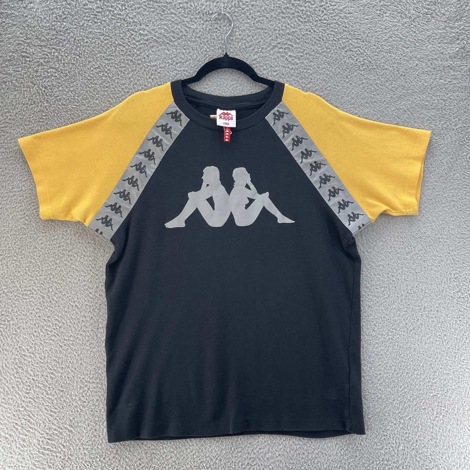 Kappa Banda T-Shirt Men Large Black Yellow 100% Cotton Streetwear Front Logo