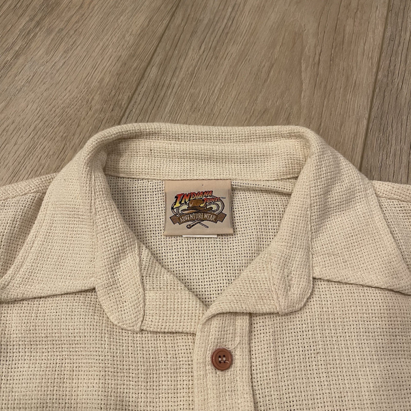 VTG 90s Indiana Jones Adventure Wear Creme / Tan Waffle Knit Cotton Made In USA gallery