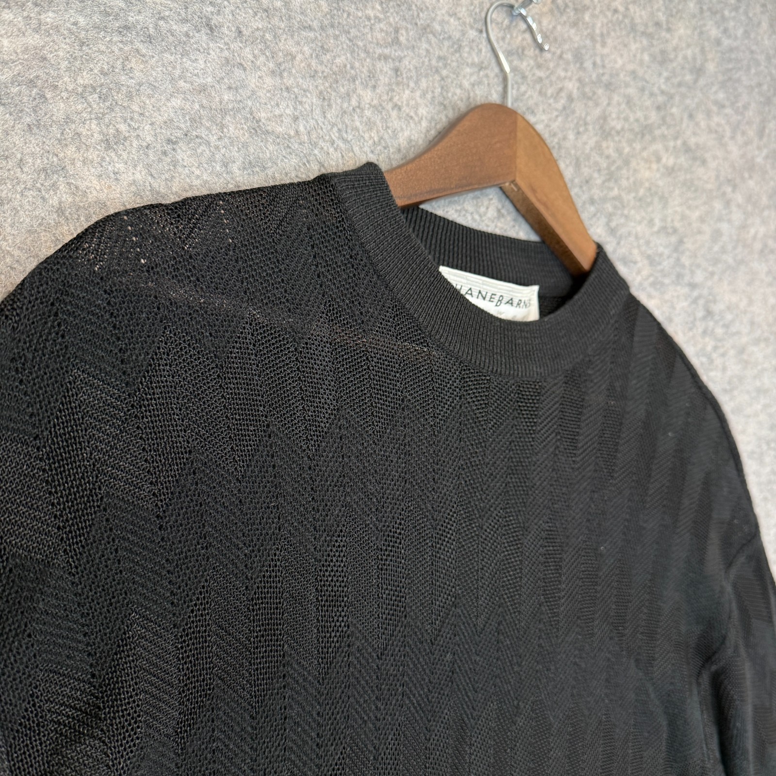 Jhane Barnes Textured Open Knit Shirt Mens Medium ? Black Breathable Italy gallery